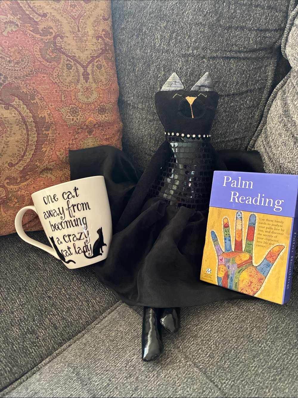 Black Cat ,cup,cards Holiday Décor Doll - Black